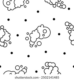 Espuma hecha de jabón o nubes. Patrón sin fisuras. Página para colorear. Burbujas de diferentes Formas. Estilo dibujado a mano. Dibujo de Vector. Diseña adornos.