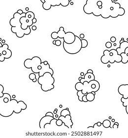 Foam made of soap or clouds. Seamless pattern. Coloring Page. Bubbles of different shapes. Hand drawn style. Vector drawing. Design ornaments.