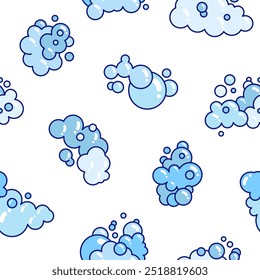 Foam made of soap or clouds. Seamless pattern. Bubbles of different shapes. Hand drawn style. Vector drawing. Design ornaments.