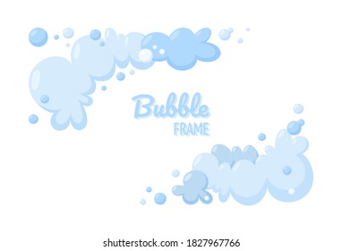 Foam made of soap or clouds. Set of foam and bubbles. Cloudy frame and corners. Vector illustration in cartoon style