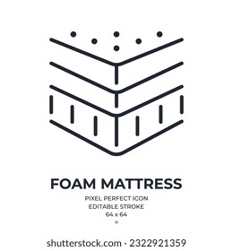 Foam mattress editable stroke outline icon isolated on white background flat vector illustration. Pixel perfect. 64 x 64.