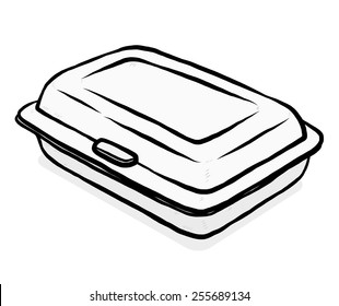 foam meal box / cartoon vector and illustration, grayscale, hand drawn style, isolated on white background.