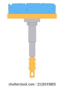 A foam mop for cleaning windows. Retractable handle. Cleaning tool. Flat vector illustration.