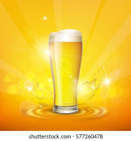 Foam on the glass with beer. Stock vector illustration.