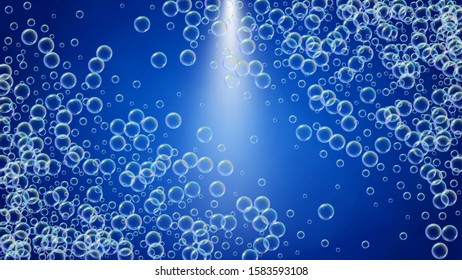 Foam party background with shampoo and soap suds bubbles. 3d vector illustration poster. Vibrant spray and splash. Realistic water frame and border. Blue colorful liquid foam party.