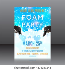 Foam party flyer. Template of invitation on a foam party. Vector template for your business in A4 size.