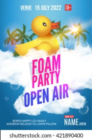 Foam Party summer Open Air. Beach party foam party poster or flyer design template.