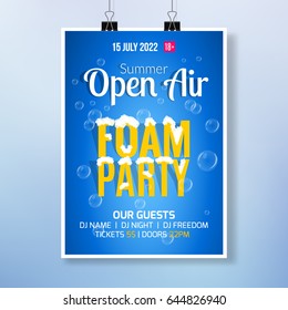 Foam Party summer Open Air. Beach foam party tropical dance poster or flyer design template