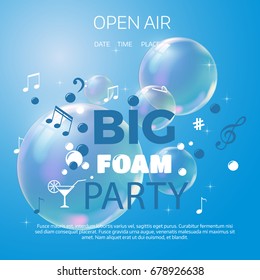 Foam Party summer Open Air. Beach foam party poster or flyer design template.