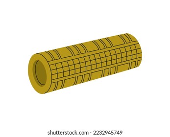 Foam roller for back and spine. Workout equipment, fitness training, sport exercise. Hand drawn colored vector illustration isolated on white background. Modern flat cartoon style.