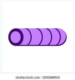 Foam roller flat icon. Fitness workout and yoga class tool. Concept of home gym equipment and body stretch training exercise. Color vector illustration