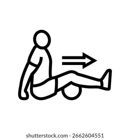 Rodillo de espuma debajo de las piernas Vector de icono de línea. Rodillo de espuma debajo de la señal de piernas. Ilustración negra de contorno aislado