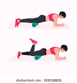 Foam Roller Workout. women exercise vector set. Women doing fitness and yoga exercises with Foam Roller. 