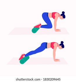 Foam Roller Workout. women exercise vector set. Women doing fitness and yoga exercises with Foam Roller. 
