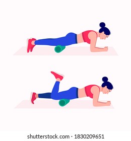 Foam Roller Workout. women exercise vector set. Women doing fitness and yoga exercises with Foam Roller. 