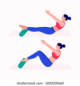 Foam Roller Workout. women exercise vector set. Women doing fitness and yoga exercises with Foam Roller. 
