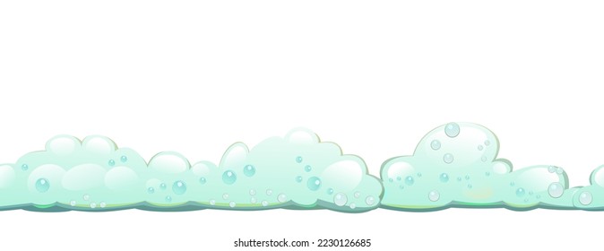 Espuma. Borde inferior sin inconvenientes. Estilo de caricatura. Líquidos espumantes. Agua, detergente o productos alimenticios. Aislado sobre fondo blanco. Vector