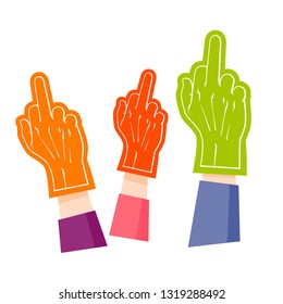 Foam Sign Of Many Hands With Middle Finger, Human Hands, Vector Flat Cartoon Illustration Isolated On White Background