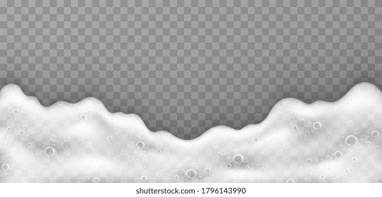 Foam with soap bubbles, top view. Stream of white soap solution, shampoos on a transparent background.