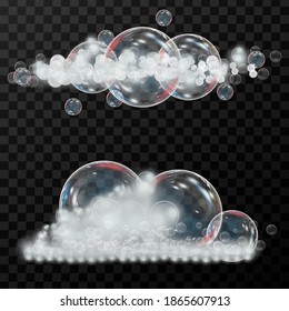 foam with soap on a separate, mesh, background. Shampoo and foam vector illustration.