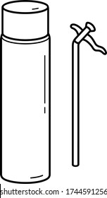 Foam spray for filling and sealing of gaps. Vector outline icon.