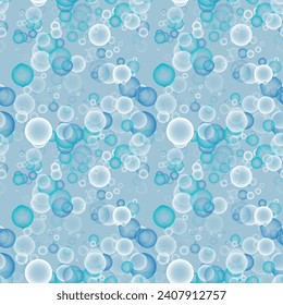 Foam structure. 3d abstract geometric seamless pattern. Turquoise, blue, white bubbles on light gray background