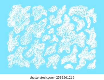 Foam texture. Vector crayon drawing. Soft detergent pattern. White liquid abstract background. Soap bubbles for bath, laundry, dish washing. Graphic grunge sketch. Children doodle of fluffy clouds