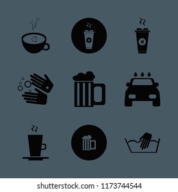 foam vector icons set. with latte cup, wash hands, hand washing and hot coffee in set