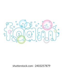 espuma de palabras y burbujas de jabón. burbujas de jabón de colores. vector