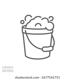 Ícone do balde de espuma. Estilo de contorno simples. Espuma, sabão, água, casa, beleza, tinta, banheiro, bolha, conceito de higiene. Símbolo de linha fina. Traçado editável de design isolado.