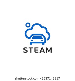 Diseño de logotipo de Vector de lavado de coches espumoso. Concepto de servicio de coche de vapor para automoción, logotipo, transporte, monograma y marca e identidad de carrera