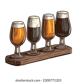 Foamy beer cups on wooden table icon isolated
