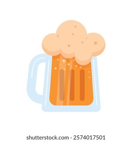 Foamy Beer Mug. Flat vector illustration of frothy beer mug filled with golden beer, perfect for St. Patrick's Day, pubs, and beer-themed designs