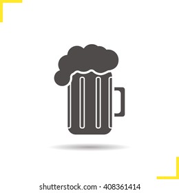 Foamy Beer Mug Icon. International Beer Day. Drop Shadow Silhouette Symbol. Vector Isolated Illustration