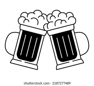foamy beer mugs over white