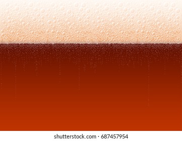 Foamy beer of variety Dark Stout Porter with bubbles. Vector background for a beer festival Oktoberfest. High detailed realistic illustration. No Mesh