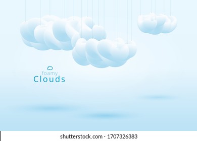 foamy clouds, 3d vector lite blue abstract background