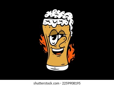 The foamy glass of beer character illustration design