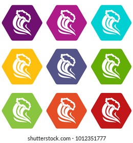 Foamy splash icon set many color hexahedron isolated on white vector illustration