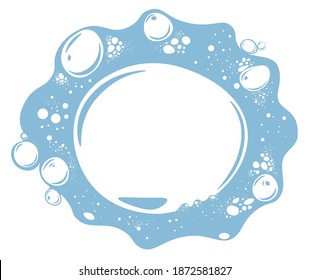 Foamy water with bubbles, isolated banner with copy space for text. Washing or cleaning concept, hygiene or cosmetics. Bathroom or laundry soap suds. Mousse made by shampoo. Vector in flat style