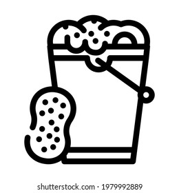 foamy water and sponge for car polishing line icon vector.. isolated contour symbol black illustration