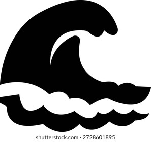 Ícone de onda espumosa, mostrando a água do mar com espuma e movimento brancos. Ideal para temas de praia, quebra de baleia, crista espumosa, onda turbulenta, design marinho, aplicativos meteorológicos, gráficos de viagem, infográficos.
