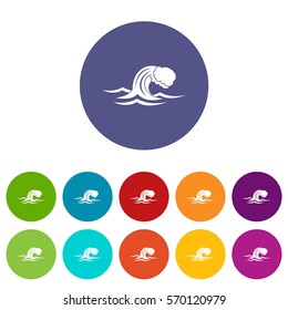 Foamy wave set icons in different colors isolated on white background