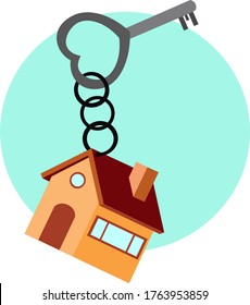fob casa pequeña cuelga en la llave. ilustración vectorial en estilo plano