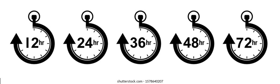 Fob watch timer showing icons with 24 hour 36 48 72 12 fast delivery time for online sale