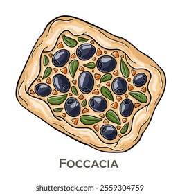 Focaccia is a soft, flat Italian bread, typically topped with herbs, olive oil, and salt.