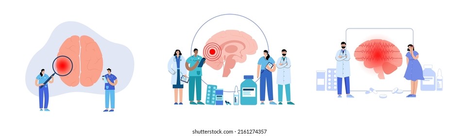 Focal, partial seizure. Epilepsy disease concept. Abnormal brain activity. Pain or spasm in human head. Central nervous system disorder. Mental health clinic. Medical research flat vector illustration