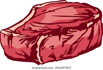The focal point of the illustration is the perfectly cooked piece of meat, showcasing its seared surface, juicy interior, and enticing aroma