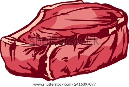 The focal point of the illustration is the perfectly cooked piece of meat, showcasing its seared surface, juicy interior, and enticing aroma