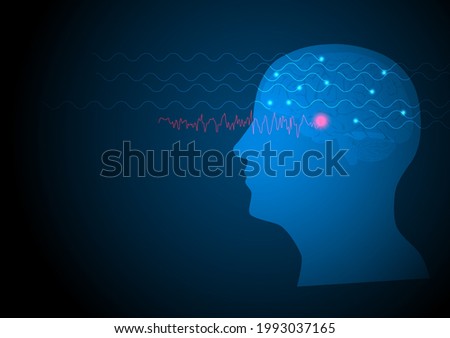 Focal seizure. Vector illustration of human brain and electroencephalograhy or EEG originating from temporal lobe. Foto stock © 